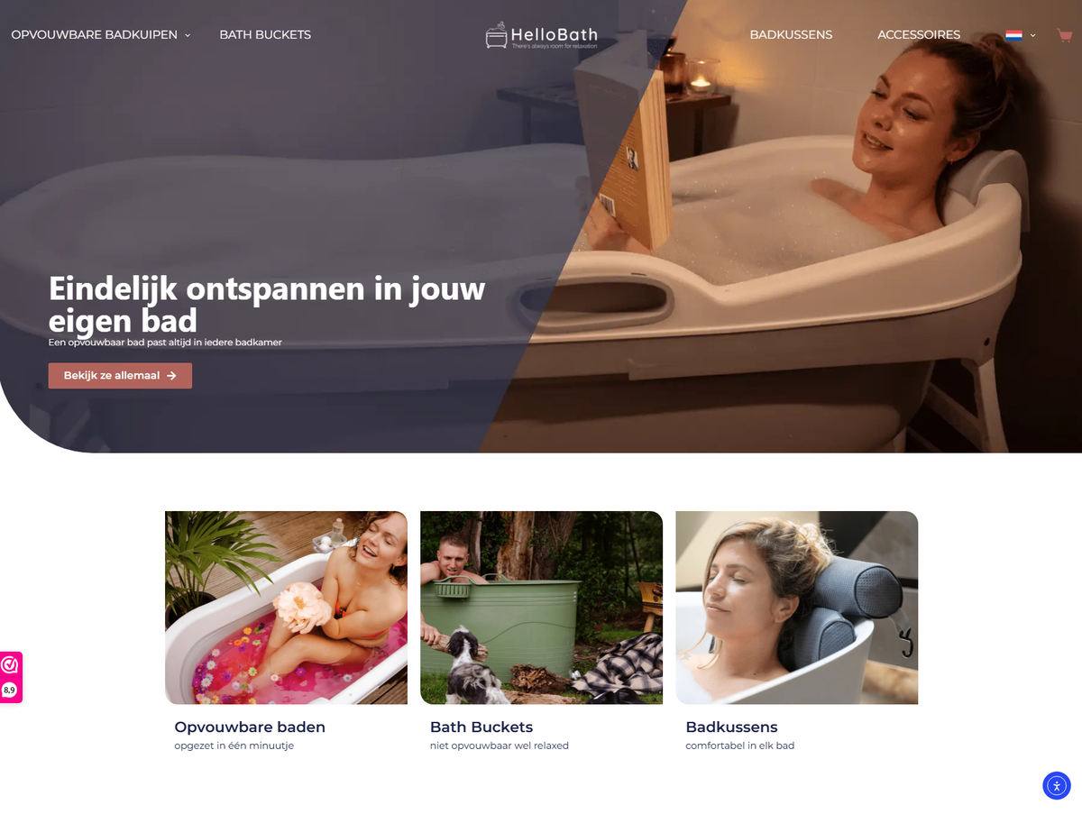 Screenshot van het HelloBath commerce systeem