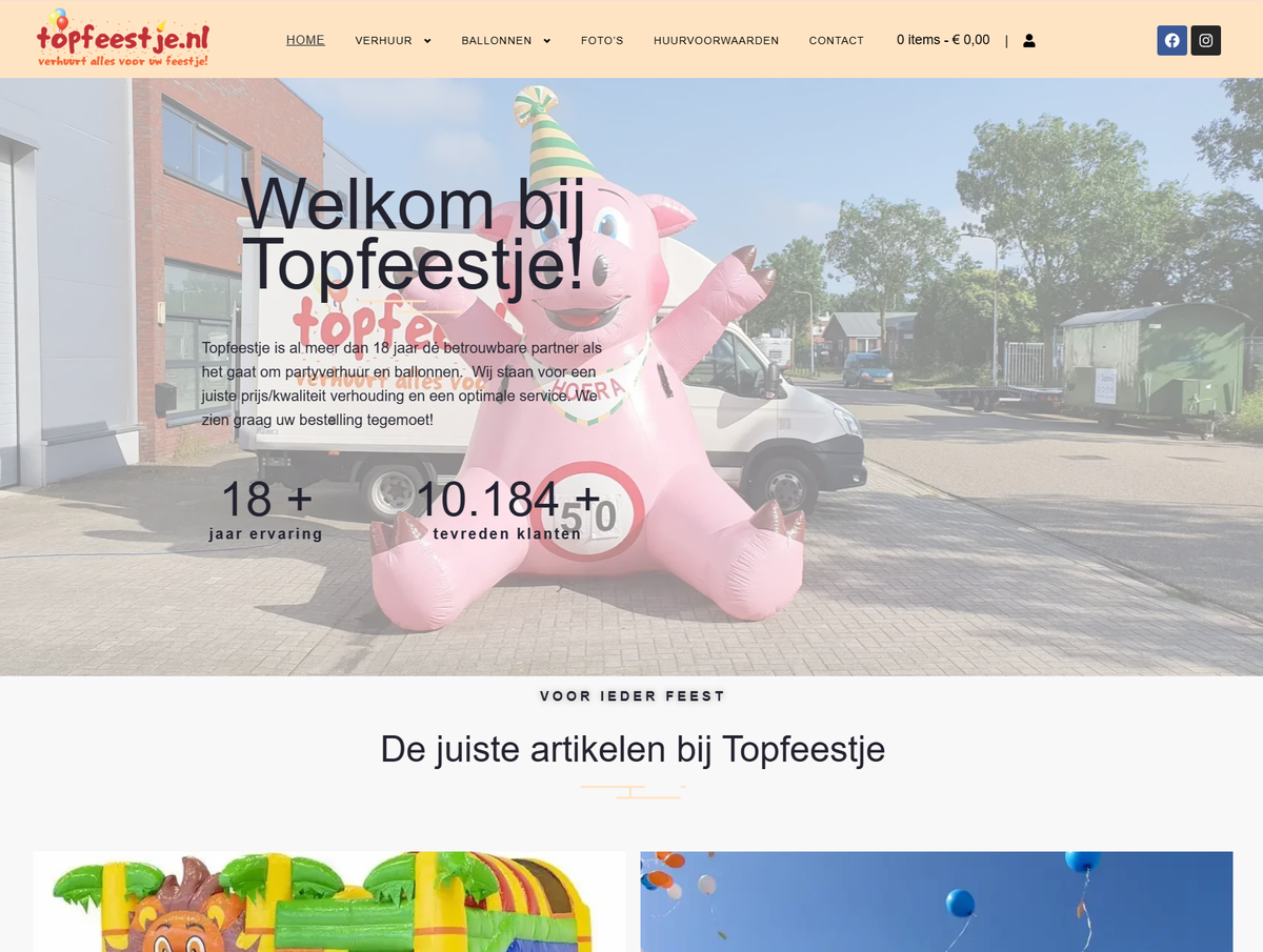 Screenshot van de Top Feestje website