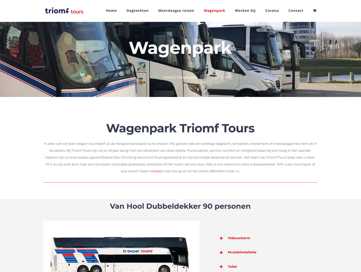 Screenshot van de Triomf Tours website